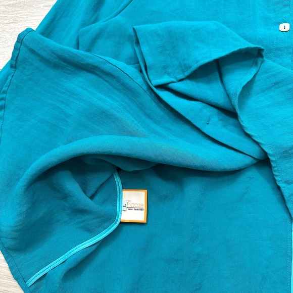 Fridaze‎ Blue Turquoise Tunic Shell Button Up Top 100% Linen Lagenlook Large - Picture 4 of 6
